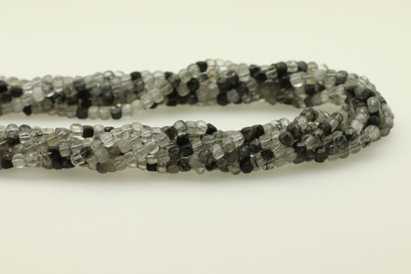 Rutilated Quartz, Black, Natural, Faceted Cube, 4mm, One Strand