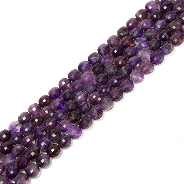 Amethyst, Natural, Faceted Puffy Coin, One 8mm Strand
