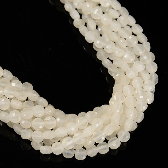 Moonstone, Natural, Faceted Coin, 6mm, One Strand