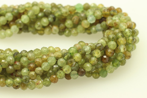 Garnet, Green, Natural, Faceted Round, 4mm, One Strand