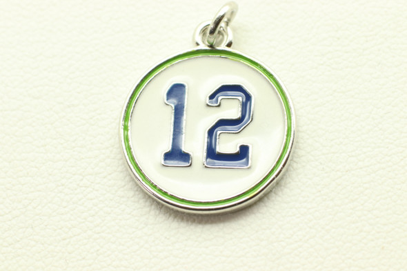 Enamel Charm, #12 Round, White & Blue, 18mm
