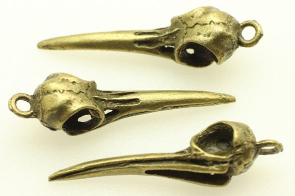 Humming Bird Skull, Double Sided, 38x8mm, Antique Bronze Plated (Metal Alloy), approx 4 per bag