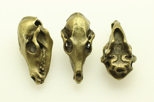 Dog Skull, Double Sided, 30x13x13mm, Antique Bronze Plated (Metal Alloy), approx 3 per bag