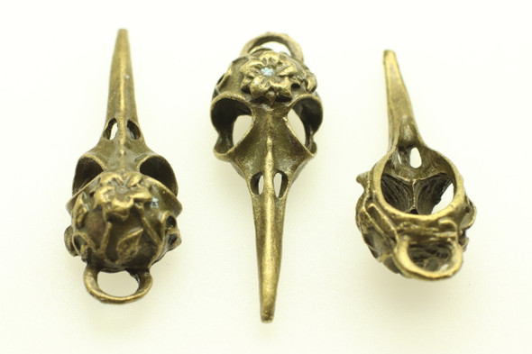 Floral Bird Skull, Double Sided, 41x13x11mm, Antique Bronze Plated (Metal Alloy), approx 3 per bag
