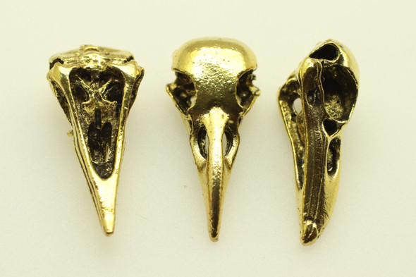 Crow Skull, Double Sided, 34x12x10mm, Antique Gold Plated (metal Alloy), approx 4 per bag