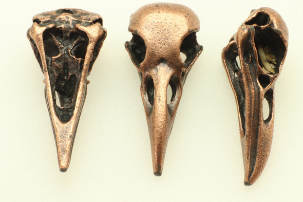 Crow Skull, Double Sided, 34x12x10mm, Antique Copper Plated (Metal Alloy), approx  3 per bag