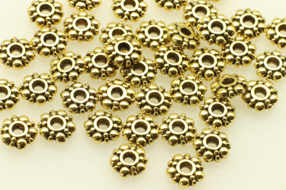 Daisy Spacer, 6x2mm, Antique Gold Plated (Metal Alloy), approx 245