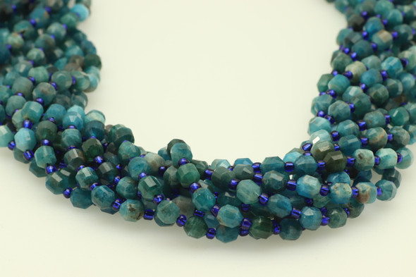 Apatite, Neon, Natural, Faceted Off Round, 6mm, One Strand