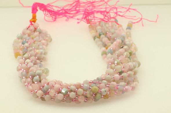 Morganite, Natural, Faceted Off Round, 6mm, One Strand