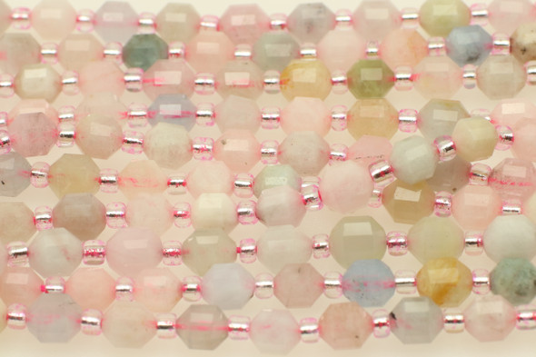 Morganite, Natural, Faceted Off Round, 6mm, One Strand