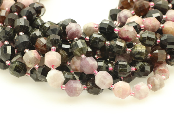Tourmaline, Mixed, Natural, Faceted Off Round, 10mm, One Strand