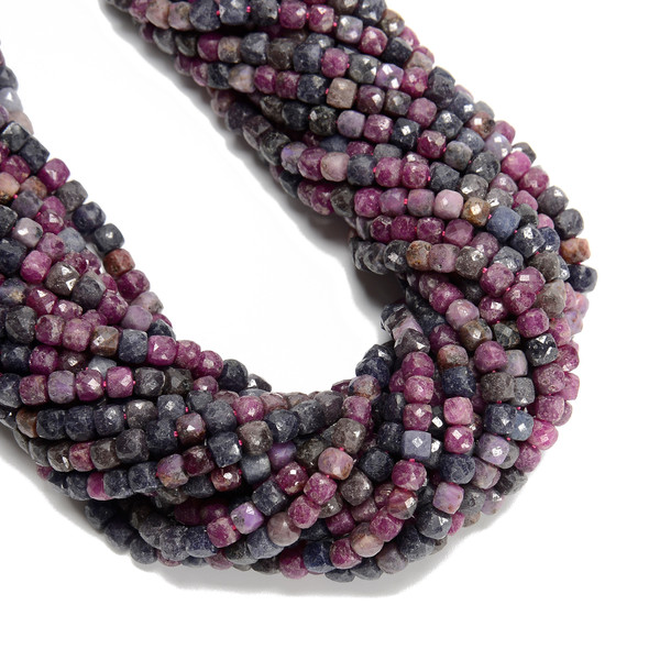 Ruby, Sapphire, Heated, Faceted Cube, 4mm, One Strand