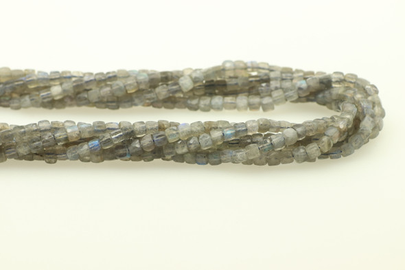 Labradorite, Natural, Faceted Cube, 4mm, One Strand