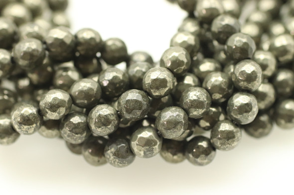 Pyrite, Natural, Faceted Round 4mm Strand