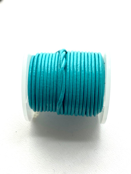 Leather, Turquoise, Dyed, 1.5mm Round, 32 Feet