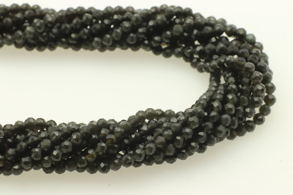 Obsidian, Black, Natural, Faceted Round, 2mm, One Strand