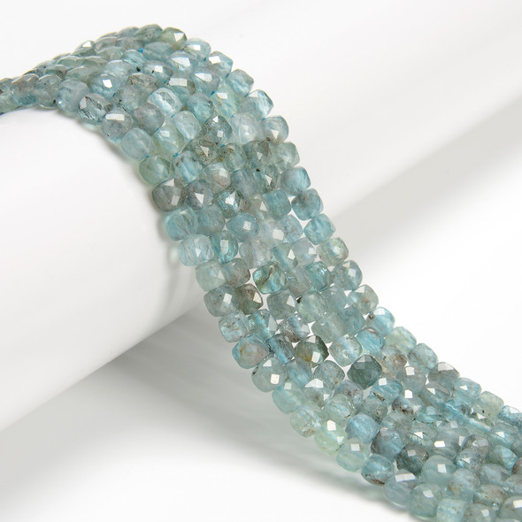 Apatite, Natural, Faceted Cube, 4mm, One Strand