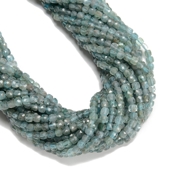 Apatite, Natural, Faceted Cube, 4mm, One Strand