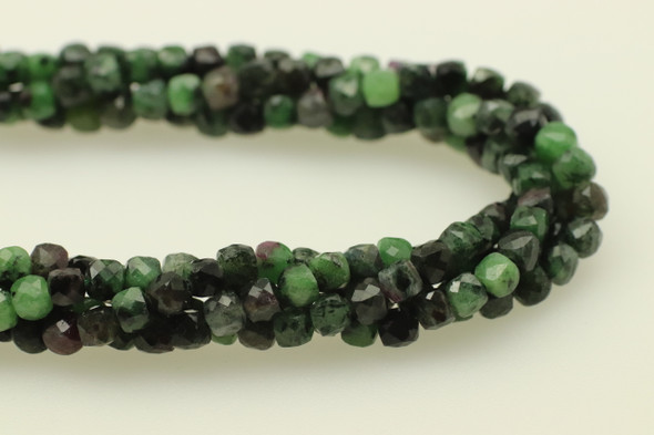 Ruby Zoisite, Red, Natural, Faceted Cube, 4mm, One Strand