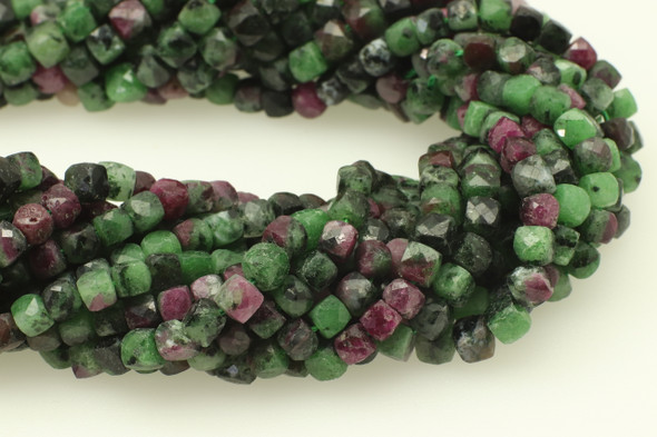 Ruby Zoisite, Red, Natural, Faceted Cube, 4mm, One Strand