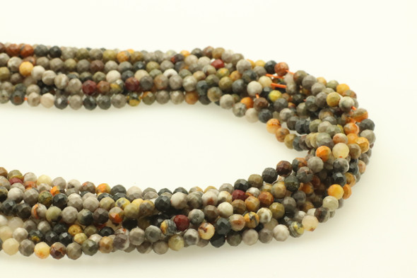Bumble Bee, "Jasper", Natural, Faceted Round, 4mm, One Strand