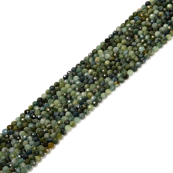 Tourmaline, Green, Natural, Faceted Round, One 3mm Strand