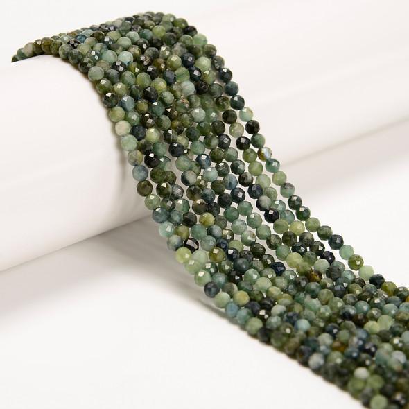 Tourmaline, Green, Natural, Faceted Round, One 3mm Strand