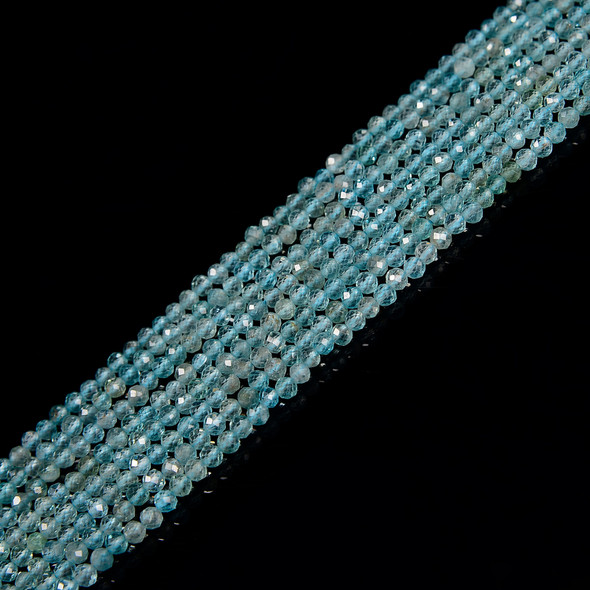 Apatite, Blue, Natural, Faceted Round, One 3mm Strand