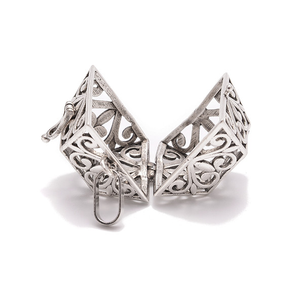 Cage, Square Box, Silver Plated Metal Alloy, Pendant, 24x23mm