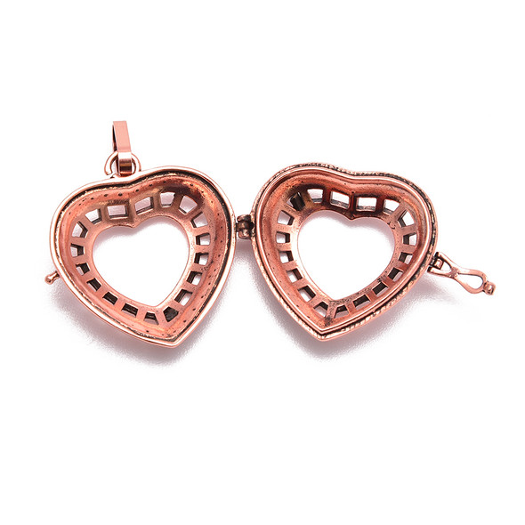 Cage, Open Heart, Copper Plated Metal Alloy, Pendant, 30x31.5x13mm