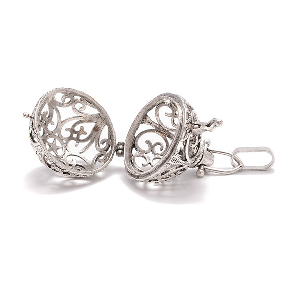 Cage, Round Swirls & Hearts Design, Silver Plated Metal Alloy, Pendant, 41x24mm