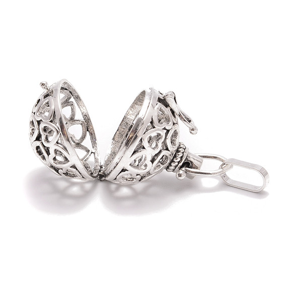 Cage, Round Heart Design, Silver Plated Metal Alloy, Pendant, 32x24mm