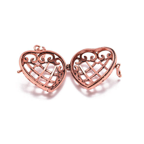 Cage, Heart, Lattice Design, Copper Plated Metal Alloy, Pendant, 34x30x15.5mm