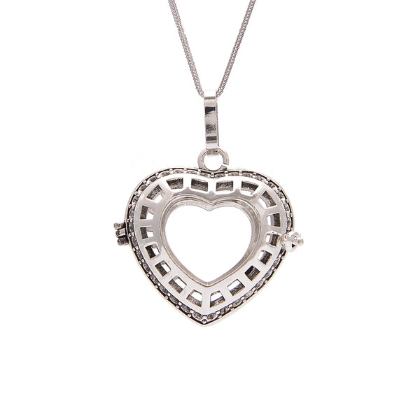 Cage, Open Heart, Silver Plated Metal Alloy, Pendant, 30x31.5x13mm