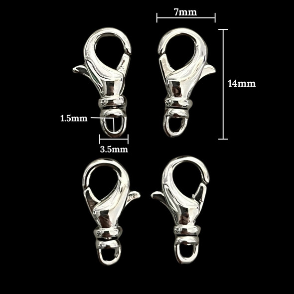Lobster Claw, Swivel Clasp, 14x7mm, Metal Alloy, Silver Plated, 4 PCS