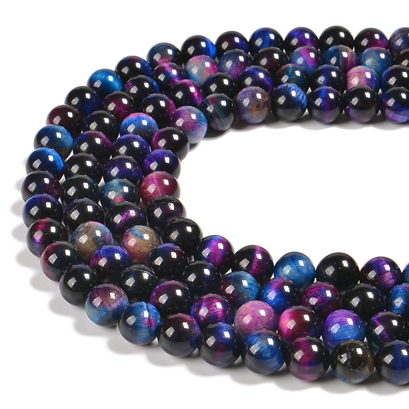 Tiger's Eye, Purple, Dyed, Smooth Round 8mm. Priced Per Strand