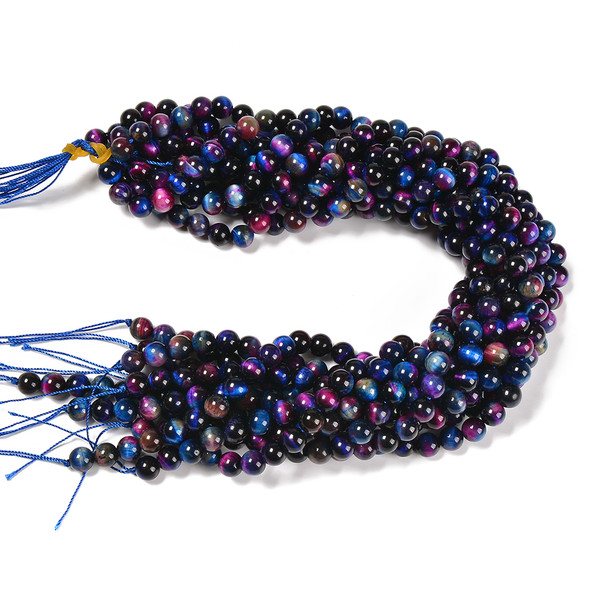 Tiger's Eye, Purple, Dyed, Smooth Round 8mm. Priced Per Strand