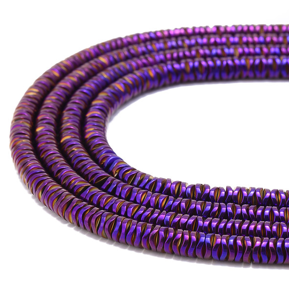 Purple, Shiny, Hematite, Wavy Spacer, Manmade, One 6x1mm Strand