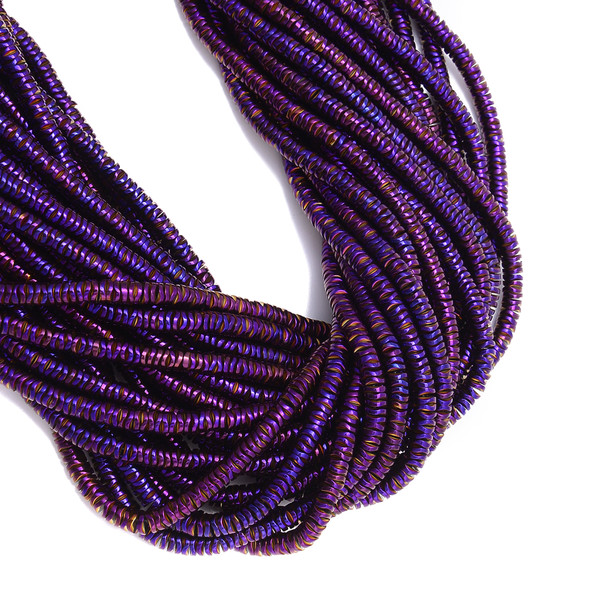 Purple, Shiny, Hematite, Wavy Spacer, Manmade, One 6x1mm Strand