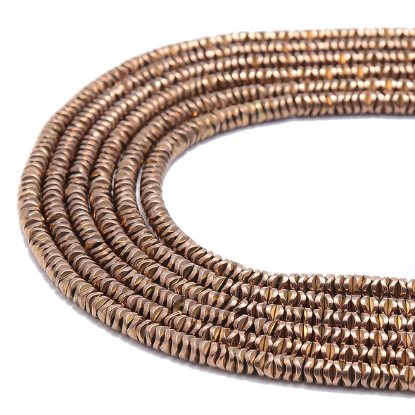 Copper, Shiny, Hematite, Wavy Spacer, Manmade, One 4x1mm Strand