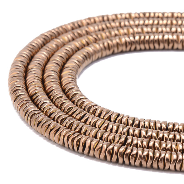 Copper, Shiny, Hematite, Wavy Spacer, Manmade, One 6x1mm Strand