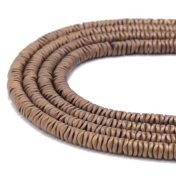 Copper, Matte, Hematite, Wavy Spacer, Manmade, One 6x1mm Strand