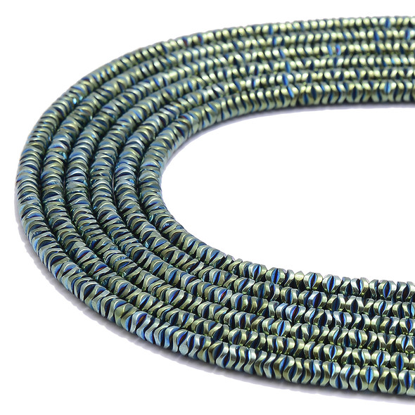 Green, Shiny, Hematite, Wavy Spacer, Manmade, One 4x1mm Strand