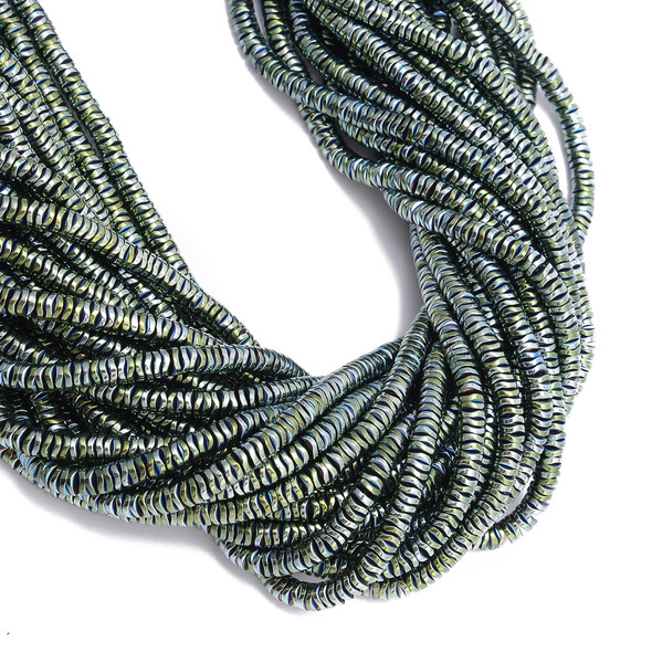 Green, Shiny, Hematite, Wavy Spacer, Manmade, One 6x1mm Strand
