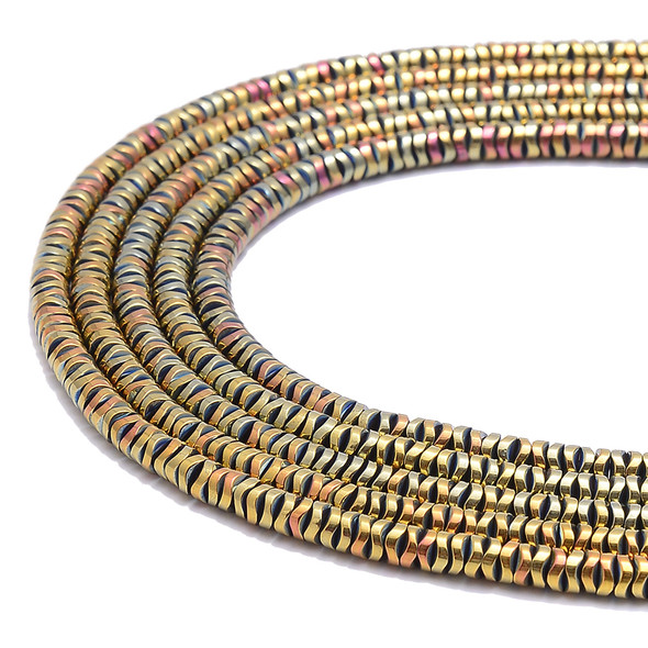 Gold Rainbow, Shiny, Hematite, Wavy Spacer, Manmade, One 4x1mm Strand
