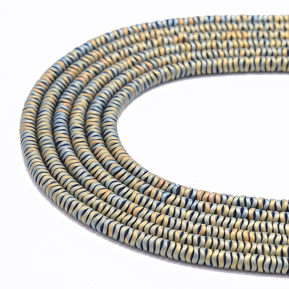 Gold Rainbow, Matte, Hematite, Wavy Spacer, Manmade, One 4x1mm Strand