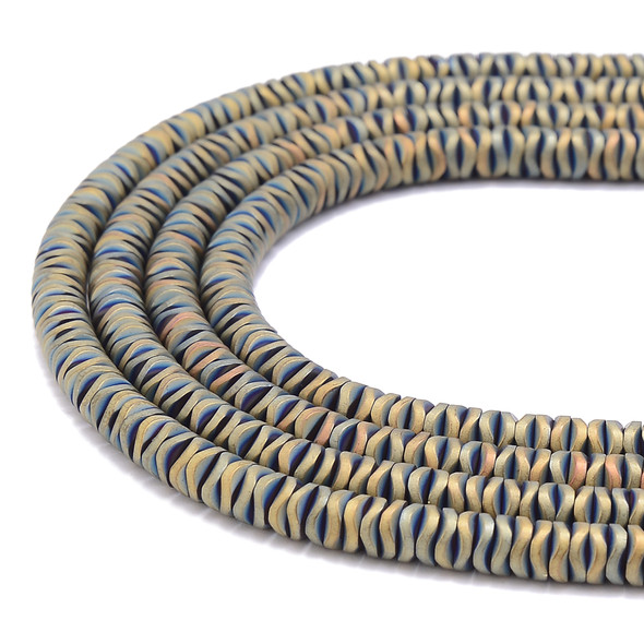 Gold Rainbow, Matte, Hematite, Wavy Spacer, Manmade, One 6x1mm Strand