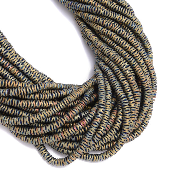 Gold Rainbow, Matte, Hematite, Wavy Spacer, Manmade, One 6x1mm Strand