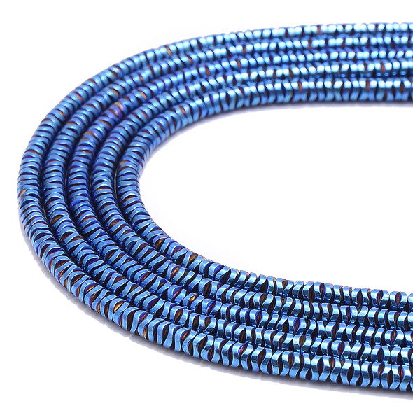 Blue, Shiny, Hematite, Wavy Spacer, Manmade, One 4x1mm Strand