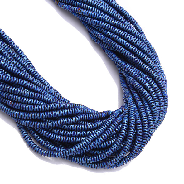 Blue, Matte, Hematite, Wavy Spacer, Manmade, One 4x1mm Strand